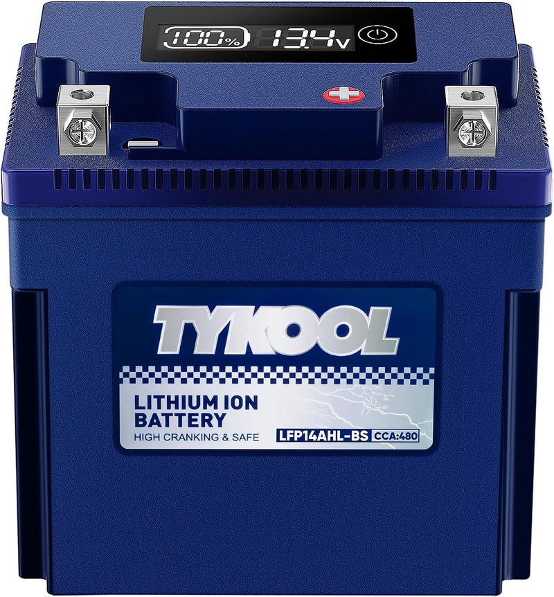 TYKOOL YTX14AHL-BS LiFePO4 Lithium Motorcycle Battery,12.8V 8Ah,480CCA,Digital Readout,Powersports Battery, Fits for Motorcycle,ATV,Snowmobile,PWC. 3X Cranking Amps,5X Longer Life.Fast Charging. - Image 1